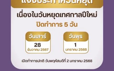 ประกาศปิดทำการวันหยุดเทศกาลปีใหม่ พ.ศ. 2568